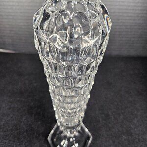 Clear Fostoria Glass Vase Cubic Design Cupped Top Hexagon Base 8.5" Vintage